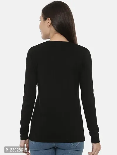 Elegant Black Cotton Blend Printed Full Sleeve Tshirt For Women-thumb2