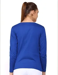 Elegant Blue Cotton Blend Printed Full Sleeve Tshirt For Women-thumb1