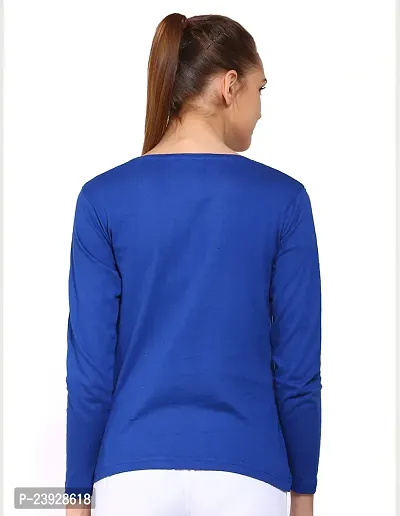 Elegant Blue Cotton Blend Printed Full Sleeve Tshirt For Women-thumb2