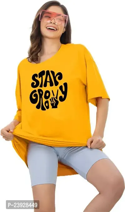 Elegant Yellow Cotton Blend Printed Tshirt For Women-thumb2