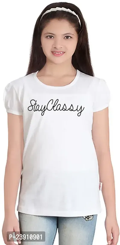 Stylish White Cotton Blend Tees  For Girls-thumb0