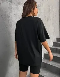 Elegant Black Cotton Blend Printed Tshirt For Women-thumb1