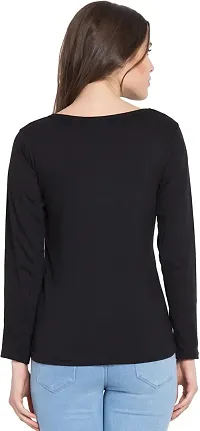 Elegant Black Cotton Blend Printed Full Sleeve Tshirt For Women-thumb1