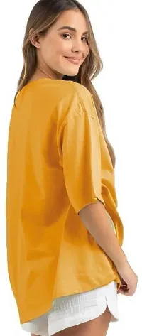 Elegant Yellow Cotton Blend Printed Tshirt For Women-thumb1