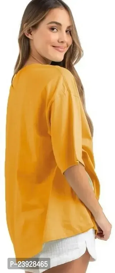 Elegant Yellow Cotton Blend Printed Tshirt For Women-thumb2