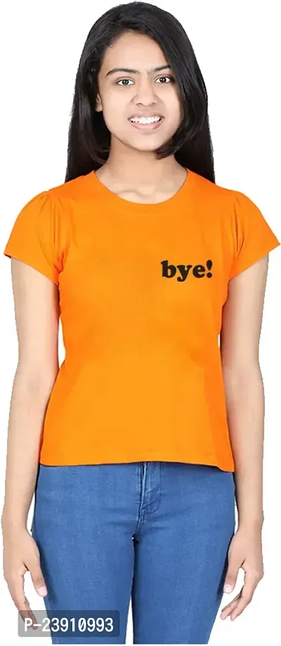 Stylish Yellow Cotton Blend Tees  For Girls