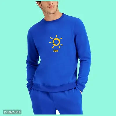 Trendy Blue Cotton Blend Self Pattern Sweatshirts For Men