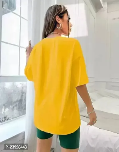 Elegant Yellow Cotton Blend Printed Tshirt For Women-thumb2