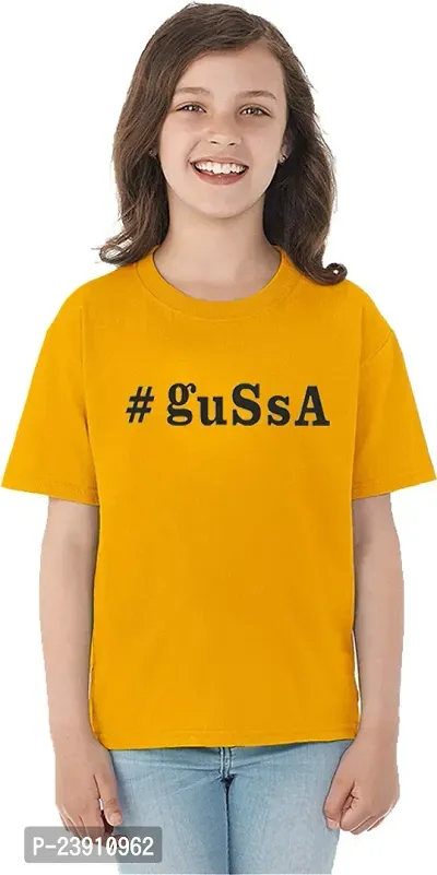 Stylish Yellow Cotton Blend Tees  For Girls-thumb0