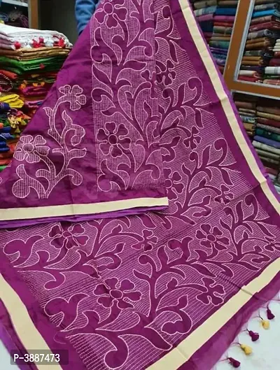 Women's Cotton Silk Kantha Stitch Saree with Blouse Piece
