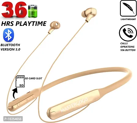MASTERGOGO STEREO-N31 40 Hours non-stop battery backup Latest unique Premium Design light Weight High Quality Wireless Neckband with mic Bluetooth Headphones  Earphones (GOLDEN)-thumb0