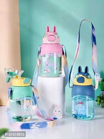 Kids for school Cartoon water bottle tritan BPA Free Straw Water Bottle 650 ml Water Bottle (Pack of 1,green)-thumb4