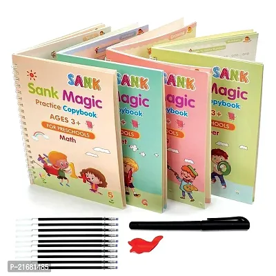 Magic Practice Copybook for kids, Magic Calligraphy book for kids, Magic book for kids, Magic copy book for kids writing Set of 4 Books and 1 Pen with 10 Refills and Pen Gripper-thumb0