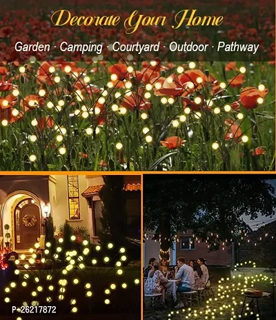 Solar Light Outdoor Waterproof, 8 led Fairy Firefly Lamp for Home Decor,Garden,Landscape, Pathway,Ground Patio and Balcony Decoration (Warm White Pack of 2)-thumb0