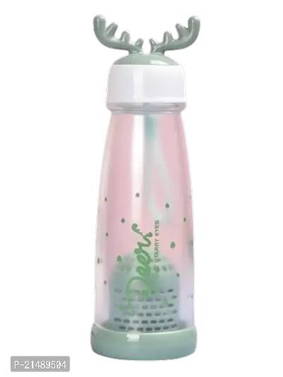 Water bottle tritan BPA Free Straw Water Bottle Kids Baby elephant and rabbit cute water bottles for girls and boys 650ml (Pack of 1)Green