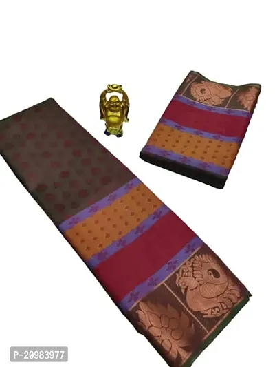 TAJ COLLECTIONS Women Soft Cotton Silk Banarasi Saree for women || Beautiful saree free size with blouse piece (multicolor04)-thumb0