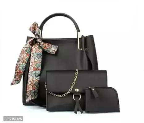 MIAMI TRADERS Stylish Black PU Handheld Bag Handbags For Girls and Women Free Size Pack Of 3-thumb0