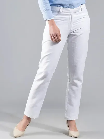 Women White Solid Slim-Fit Trouser Pants