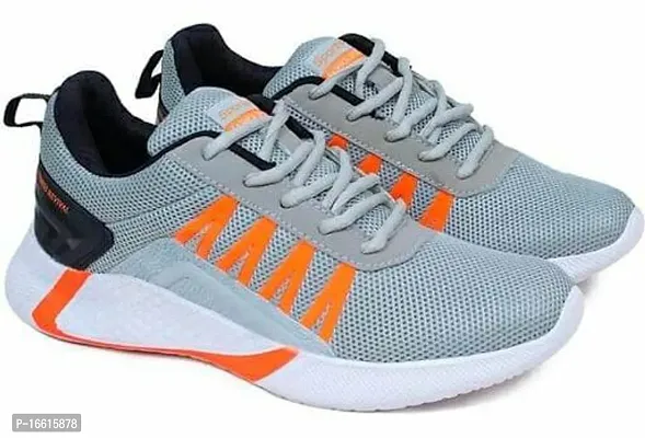 Genial Stylish Grey Synthetic Leather Sports Shoes For Men-thumb0