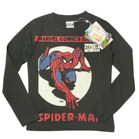 Marvel Spiderman Boys Poly Round Neck Full Sleeves Kidrsquo;s Tshirt (Dark Gray) (From 3 to 14 Years)