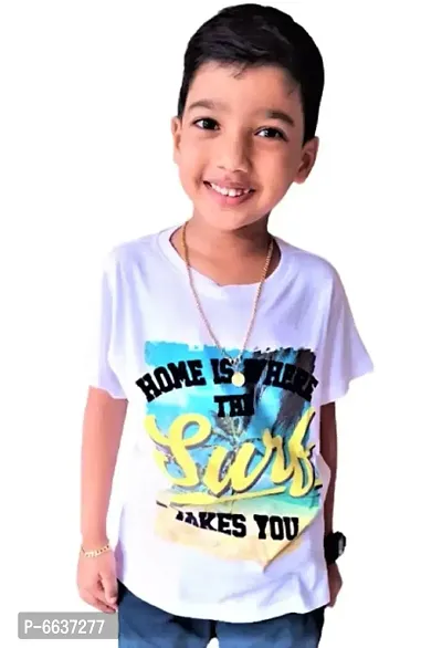 Boys Cotton Printed White T-Shirt-thumb0