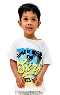 Boys Cotton Printed White T-Shirt-thumb3