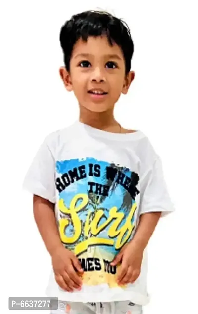 Boys Cotton Printed White T-Shirt-thumb4