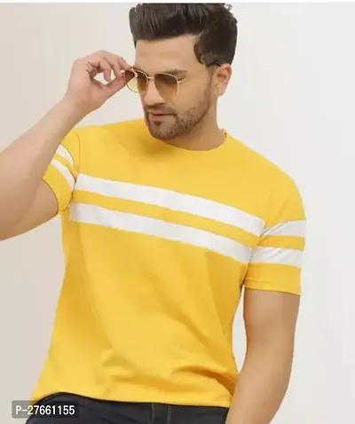 Reliable Yellow Polyester Colourblocked Round Neck Tees For Men-thumb0