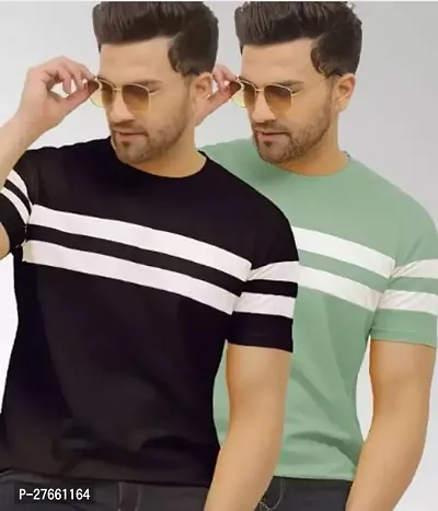 Reliable Cotton Blend Colourblocked Round Neck Tees For Men Pack Of 2