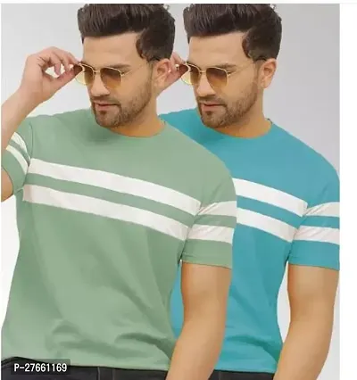 Reliable Cotton Blend Colourblocked Round Neck Tees For Men Pack Of 2-thumb0