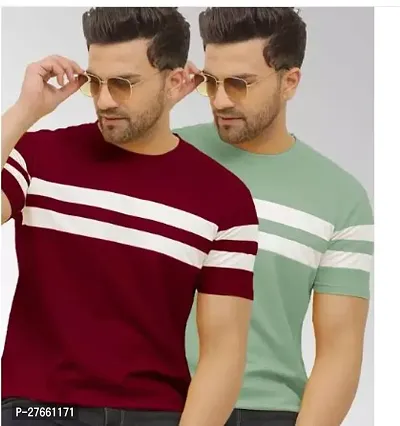 Reliable Cotton Blend Colourblocked Round Neck Tees For Men Pack Of 2-thumb0