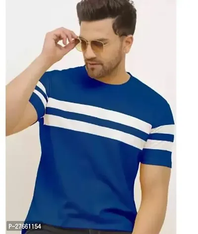 Reliable Blue Polyester Colourblocked Round Neck Tees For Men-thumb0