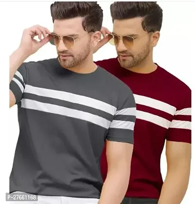 Reliable Cotton Blend Colourblocked Round Neck Tees For Men Pack Of 2