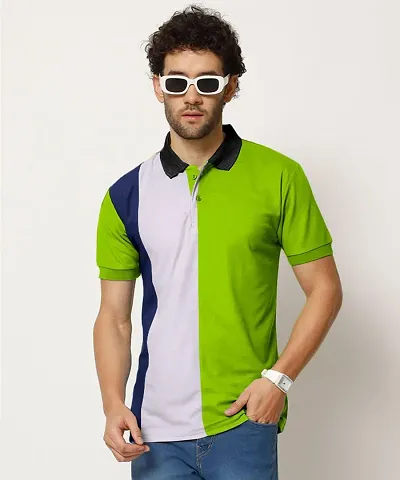 Reliable Polyester Blend Colourblocked Polos T-Shirt For Men