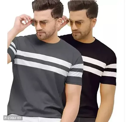 Reliable Cotton Blend Colourblocked Round Neck Tees For Men Pack Of 2-thumb0