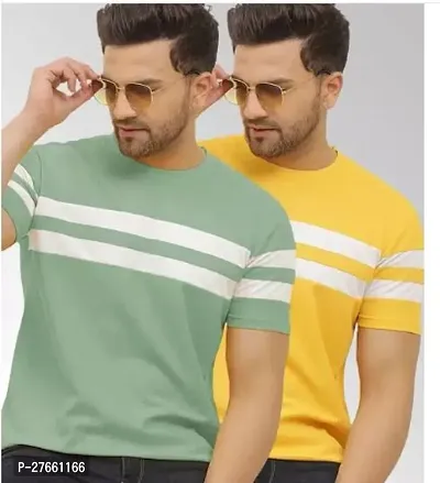 Reliable Cotton Blend Colourblocked Round Neck Tees For Men Pack Of 2