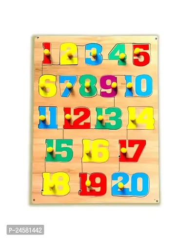 1 to 20 Counting Numbers Wooden Puzzle Board with Knob Educational Game for Kidsnbsp;nbsp;(Multicolor)-thumb0