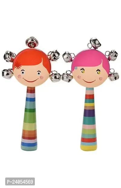 nbsp;Colorful Wooden Baby Rattle Toy Round Face Toys for Infants, Babies | Musical Instruments | Combo Pack Of 2-thumb0