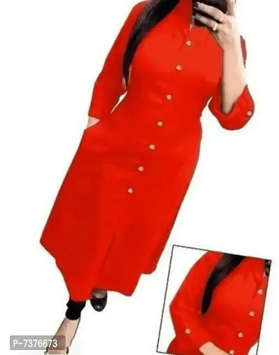 Stylish Red Rayon Solid Kurtas For Women-thumb0