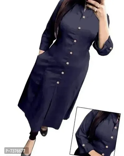 Alluring Navy Blue Rayon Solid Kura For Women