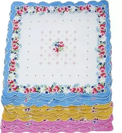 Neska Moda Pack Of 12 Women's Floral Cotton Handkerchiefs 31X31 CM -H51