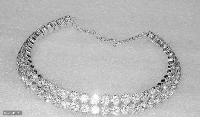 Double Line Crystal Silver Choker