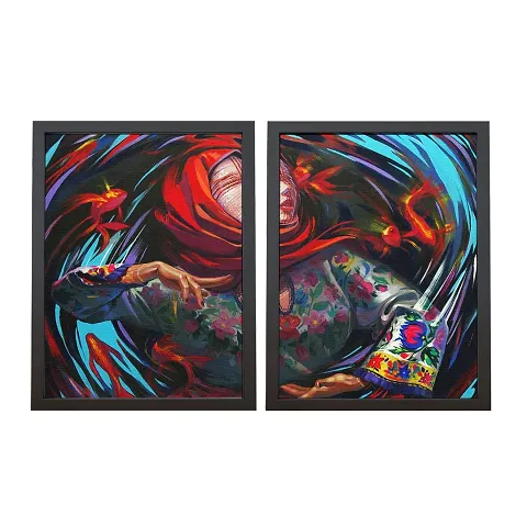 Fine Art Oil Painting Girl in Red Scarf Wall Frame Combo Set of 2 |Living Room, Bedroom, Children's Room, Restaurant, Cafe | Best Gift | By The Karkhana| Non-Laminated Textured 24.5 x 34.7 cm