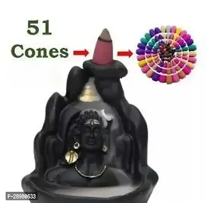 Handcrafted Lord Adiyogi, Mahadev, Shiv Adi Shankara Backflow Cone Incense Holder Showpiece with 51 Smoke Backflow Incense Cone-thumb0