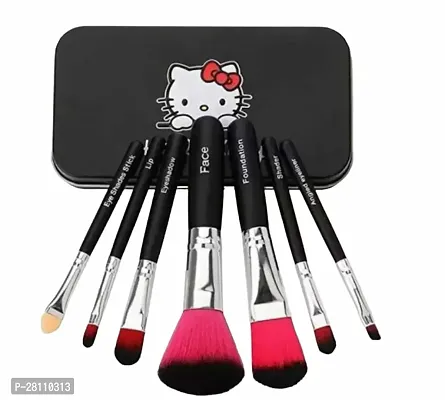 Soft Bristle Makeup Mini Brush Kit With Hello Kitty Print Storage Box Makeup Blending Brushes Set of 7 Black-thumb0