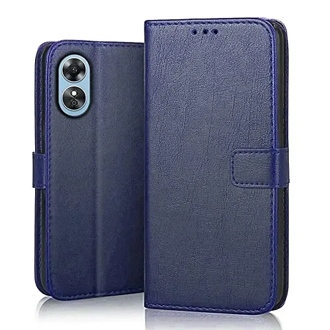 Cloudza?Oppo A17 Blue?Flip Back Cover | PU Leather Flip Cover Wallet Case with TPU Silicone Case Back Cover for Oppo A17 Blue