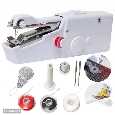 Stitch Handheld Cordless Portable White Sewing Machine for Home Tailoring, Hand Machine | Mini Silai | White Hand Machine with Adapter-thumb0