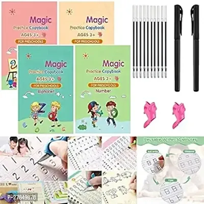Sank Magic Practice Copybook, Number Tracing Book for Preschoolers with Pen, Magic Calligraphy Copybook Set Practical Reusable Writing Tool Simple Hand Lettering (4 BOOKS WITH 5 REFILLSS)-thumb2