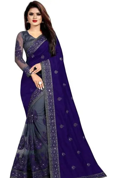 Stylish Multicolored Chiffon Embroidered Saree with Blouse Piece