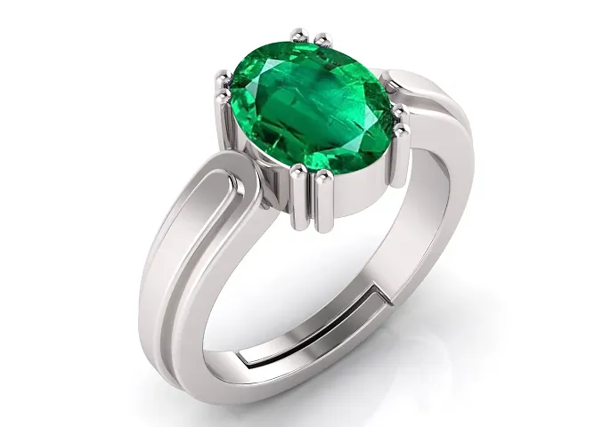 Stylish Green Gems 7.25 Ratti Panna (Emerald) Gemstone Adjustable Ring For Men